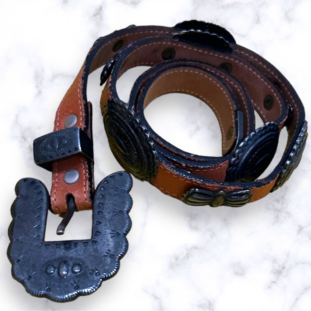 Streethead Belt Brown Leather Metal Medium Western Statement Fashion